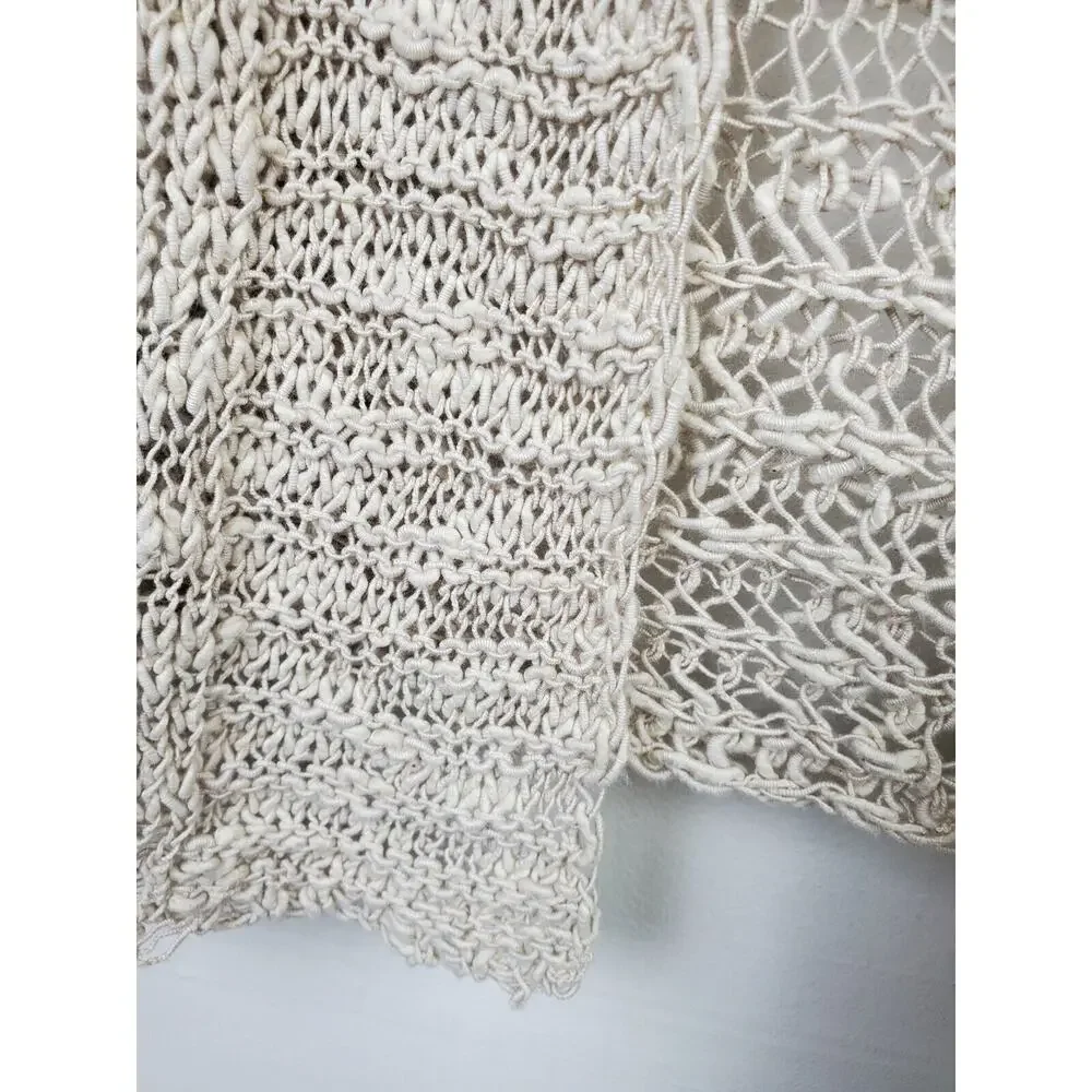 LUCKY BRAND Womens Small Open Front Cardigan Sweater Ivory Crochet Bohemian Boho - Picture 3 of 9